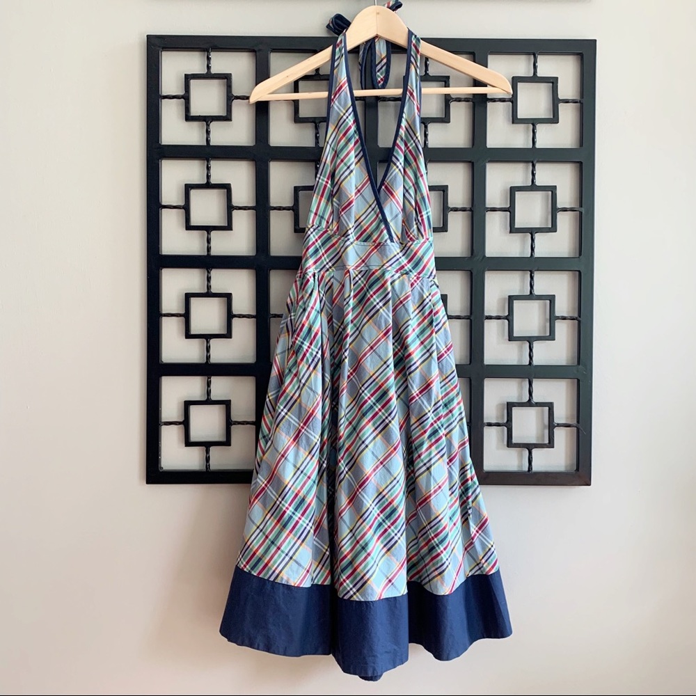 Anthropologie MAEVE Blue Plaid Halter Dress